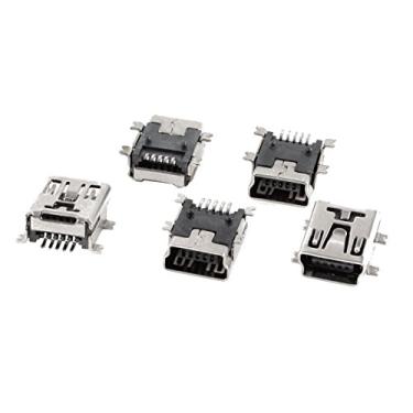Imagem de uxcell 5 peças mini USB tipo B fêmea 5 pinos 180 graus SMD SMT PCB soquete