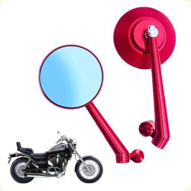 Imagem de Espelho Retrovisor Universal Redondo Para Motos Custom Vermelho Suzuki
