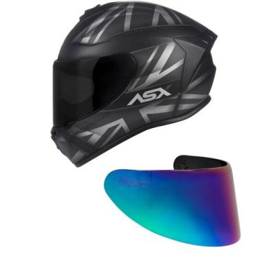 Imagem de Capacete ASX Draken UK Preto e Cinza Fosco Mais Viseira Camaleão, 60