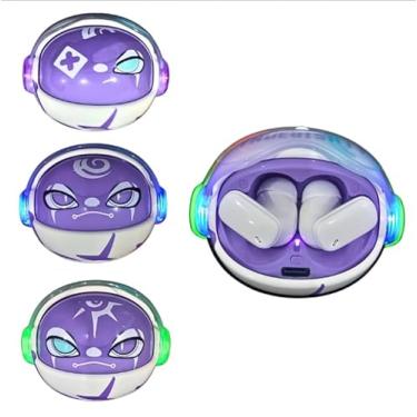 Imagem de Fone de Ouvido Bluetooth Eletros, LED RGB, Design Dupla Face, Bateria 30mAh (Mascara Roxa)