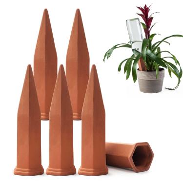 Imagem de Modern Innovations Estacas de auto irrigação terracota (pacote com 6) Dispositivos de irrigador automático de plantas para férias, inserção de plantador interno/externo, estacas de terracota para vasos de plantas, sistema de água automática