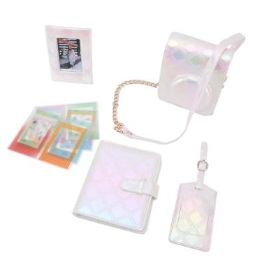 Imagem de Bolsa de Couro PU Com Design Xadrez Quadrado Bordado, Alça Ajustável, para Mini12, Com álbum de Fotos, Moldura de Foto, Adesivos (Branco)