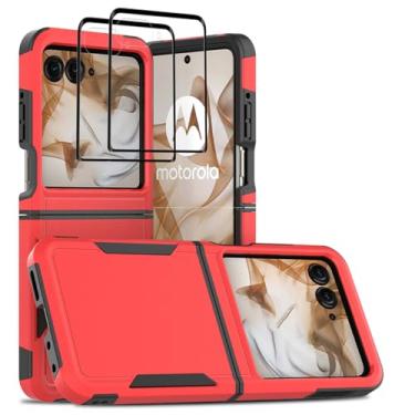 Imagem de Jeylly Capa para Motorola Razr 2024/Razr 50 com protetor de tela, proteção contra quedas de grau militar, policarbonato fosco, TPU macio, capa robusta para Moto Razr 2024/Razr 50, vermelha