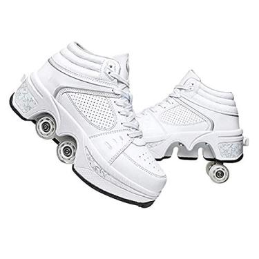 Imagem de Tênis de skate feminino, patins quadriláteros deformados de fileira dupla, sapatos de caminhada automática, patins destacáveis, sapatos com rodas para meninas e meninos, sapatos de patinação unissex,
