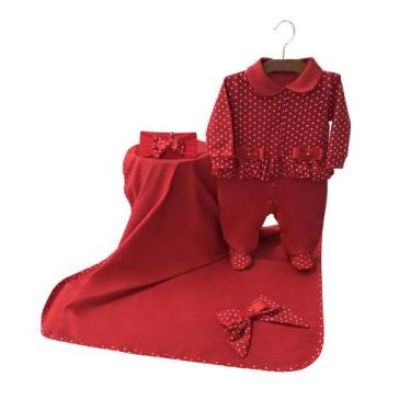 Imagem de Saída Maternidade Póa Vermelha para Bebê Menina 03 Peças - Asas de Anj