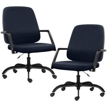 Imagem de Kit 02 Cadeiras Executiva Diretor Base Giratória Hub F02 Sintético Azul - Lyam Decor