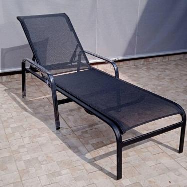 Imagem de Cadeira Espreguiçadeira De Piscina Sling Em Tela E Aluminio Preto Preto
