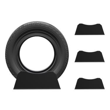 Imagem de SYWAN Suporte de exibição de pneu de carro, base de suporte de roda de pneu para exibição de largura ajustável suporte de aro de roda base de bandeja de pneu para exposição loja garagem feira, preto