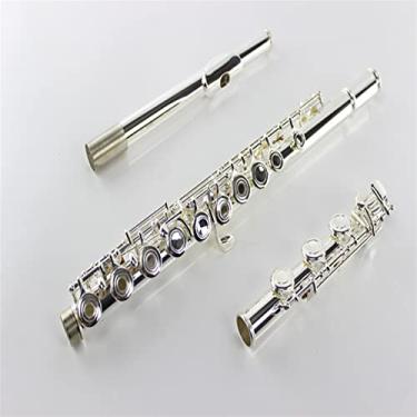 Imagem de Flauta Instrumento Musical Flauta Banhado a Prata 17 Furos Abertura C Flauta Branca Cobre B Cauda E Chave Flauta Prata