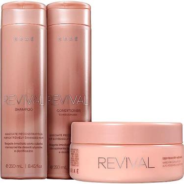 Imagem de Shampoo e Condicionador Braé Revival - Kit Cabelo Tratamento Capilar para Danificados, 250ml + Máscara Reconstrução 200g - SOUREPOSE