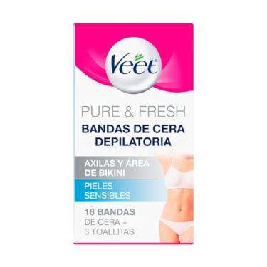 Imagem de Veet Cera Fria Para Depilação Da Virilha E Axila Pure & Fresh Pele Delicada Com 16 Folhas Depilatórias
