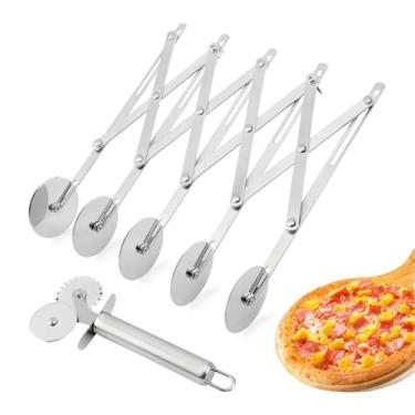 Imagem de Cortador de massa de 5 rodas, cortador de pizza inoxidável, com 1 cortador de roda dupla, massa expansível, faca de pastelaria multiredonda, divisor de massa de biscoito