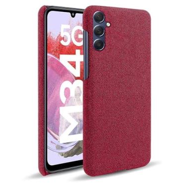 Imagem de Capa para Samsung Galaxy M34 5G,Capa desenhada em lona,Case Protetora Ultrafina com Empunhadura Macia,Design em Tecido Antichoque e Antiarranhões-Red