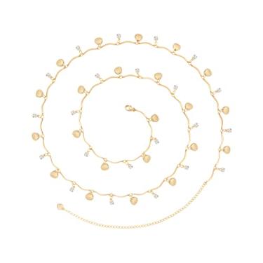Imagem de PEARLADA Corrente corporal minimalista de biquíni de praia com pérola de ouro 18 quilates, corrente ajustável e concha com pingentes modernos feitos à mão para mulheres, corrente sexy na cintura, 31.5+6", Metal não precioso, Zircônia cúbica