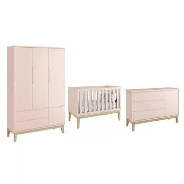 Imagem de Dormitório Classic 3 Portas Rosa com Pés Madeira Natural - Reller Móve