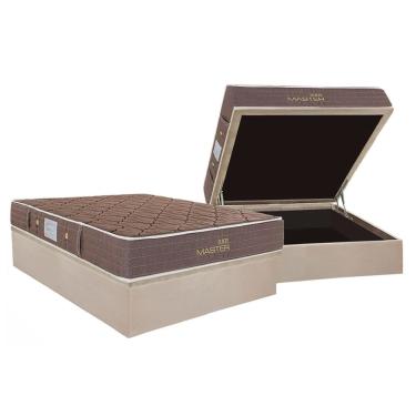 Imagem de Cama Box Baú Casal: Colchão Molas MasterPocket Ensacadas Herval Bonnel Suite Master + Base crc Suede Clean (138x188)