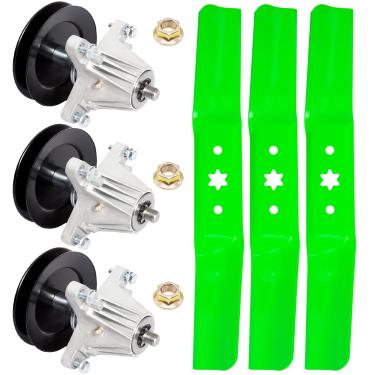 Imagem de TENGMUJX Kit de lâmina de elevação média de eixo de plataforma para cadete MTD de 137.2 cm RZT S54 LX54 T310 GT54 Inclui (3) conjunto de eixo 618-06978 (3) lâminas de cortador 942-05056