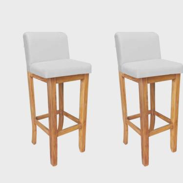 Imagem de Kit 02 Banqueta Alta Com Encosto Aila Balcão Bistrô Base Madeira Maciça Corino Branco - Ahazzo Móveis