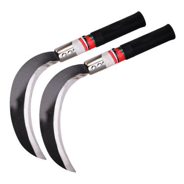 Imagem de 2 peças cortador de dispositivo de daninhas foice manganês colheita de jardinagem aço grama gancho ferramenta de colheita manual multiuso árvore