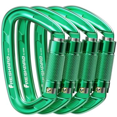 Imagem de FresKaro Mosquetão De Escalada Para Serviço Pesado, Mosquetões Com Travamento Automático, Trava Giratória Bombeiro, Rapel, Caça, 25 Kn Certificação Uiaa Ce, 4 Polegadas, Verde, Pacote