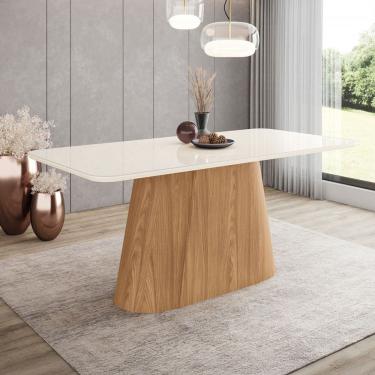 Imagem de Mesa de Madeira Olívia180 Cm com Vidro Natural/Off White - Henn