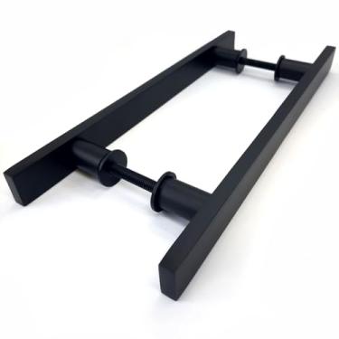 Imagem de Puxador Porta de Madeira ou Vidro Pivotante Correr Box Banheiro Blindex 80cm Preto Fosco Duplo Barra Chata Retangular