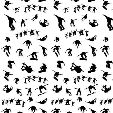 Imagem de Papel Parede Adesivo Branco E Desenho Skate Preto Decorativo