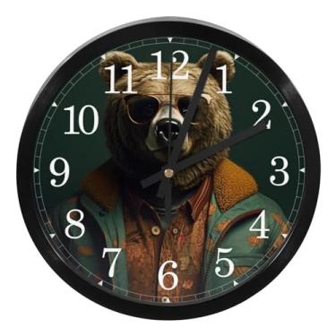 Imagem de LILINWAN Relógio de parede de plástico vintage de 25 cm - Urso retrô pintado a bateria para casa ou escritório, design silencioso sem tique-taque