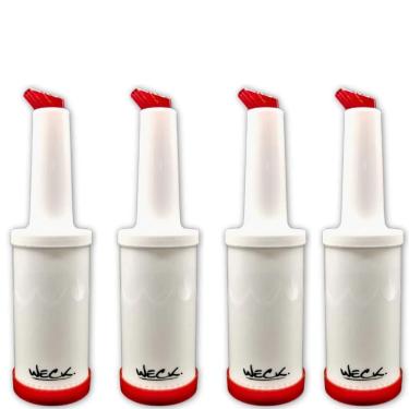 Imagem de Kit 4 Garrafa Plásticas Store`n Pour 1L  Vermelha Weck Coqueteleira Sucos Destilados