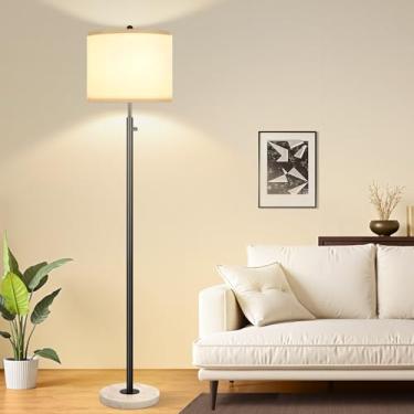 Imagem de Nintiue Luminária De Chão Regulável Para Sala De Estar, Lâmpada Led De 11 W Incluída, Luminária De Pé Moderna Com Base De Mármore, Luminária De Poste Alto Com Cúpula De Linho Branco Para Quarto, Es