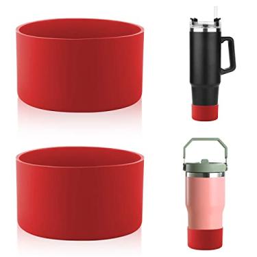 Imagem de Bota protetora de silicone com 2 peças, capa de silicone para garrafa de água compatível com Stanley Quencher Adventure 1,134 g e Stanley IceFlow 590 ml (vermelho)