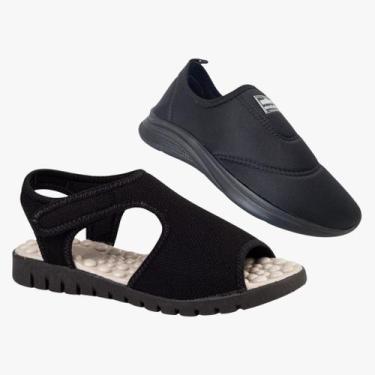 Imagem de Kit 2 Pares Sandália Feminina Ortopédica Massageadora e Tênis Calce Fá