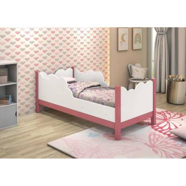 Imagem de Cama Infantil Juvenil Nuvem com Colchão Branco Rosa