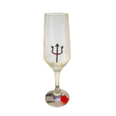 Imagem de Taça Pomba Gira com Rosa Vermelha e Tridente Champagne 186ml - Lua Mís