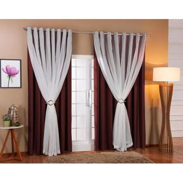 Imagem de Cortina Voil Blackout 5,00x2,30 Marrom/Branco - Doce Lar Enxovais