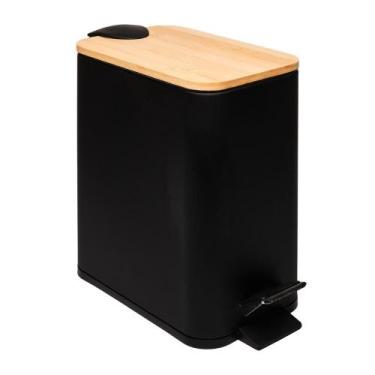 Imagem de Lixeira Retangular com Tampa de Bambu (5 Litros) - Lyor, Preta