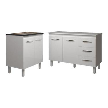 Imagem de Balcão Para Cooktop 4 Bocas Fran Branco E Armário Bruna 118 Cm Cozinha