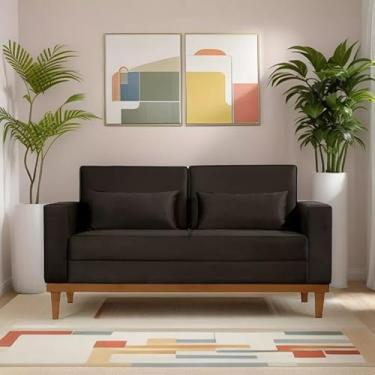 Imagem de Sofá Living Valência Elegante 2 Lugares - Base Madeira - Veludo Marrom