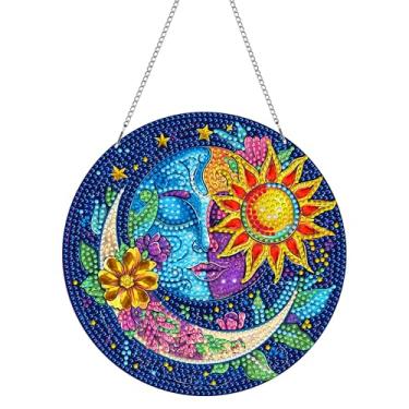 Imagem de Pavemlo Kits de arte de diamante para pendurar para adultos sol e lua – 20 x 20 cm placa acrílica dupla face DIY cristal diamante Suncatcher pingente, decoração de parede ou janela para casa presente