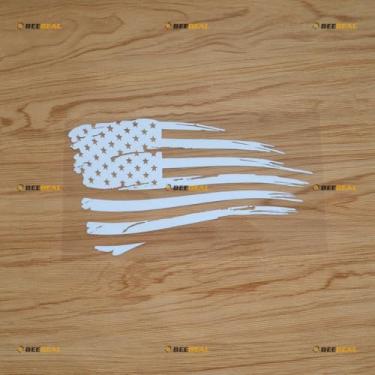Imagem de Adesivo adesivo bandeira americana dos EUA vinil envelhecido esfarrapado - branco 20 cm - para carro barco laptop copo sem fundo cortado 0213a5