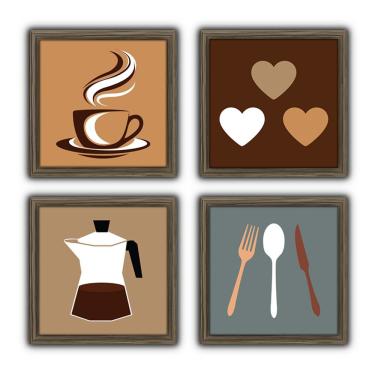 Imagem de Quadro Cozinha Copa Cantina Objetos Café Xícara Madeira