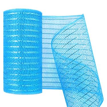 Imagem de MIKIMIQI Deco Mesh 15 cm x 76 cm Fita de malha decorativa com folha metálica Deco Mesh Wreath Supplies Rolo de malha para grinaldas de primavera, grinaldas, artesanato, decoração de festa (azul lago)