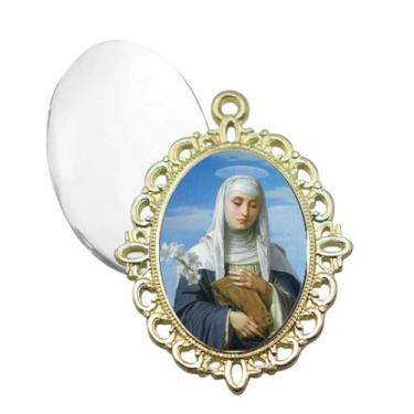 Imagem de Relicario Dourado Santa Catarina de Sena Terno Noivo lapela Qualidade 