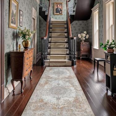 Imagem de jinchan Tapete de área 3x10 tapete corredor persa tapete vintage envelhecido cozinha taupe interior tapete fino tradicional floral tapete antiderrapante banheiro quarto sala de estar