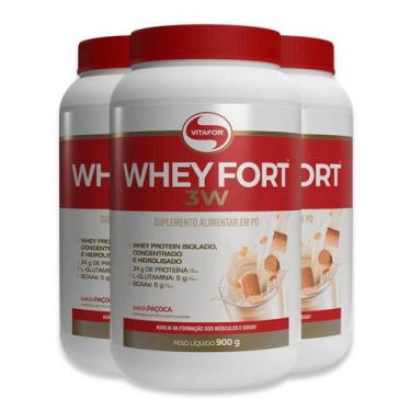 Imagem de Kit 3 Whey Fort 3W Vitafor 900G Paçoca
