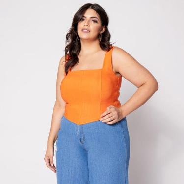 Imagem de Blusa Cropped de Alça Plus Corset com Bojo - Sal Do Mar, Laranja