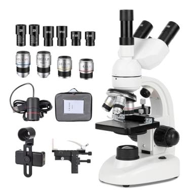 Imagem de Microscópio trinocular composto, microscópio óptico de 5000X com objetivas de 4X, 10X, 40X e 100X, com oculares eletrônicas, oculares WF10x e WF25x, adequado para alunos do ensino fundamental e médio