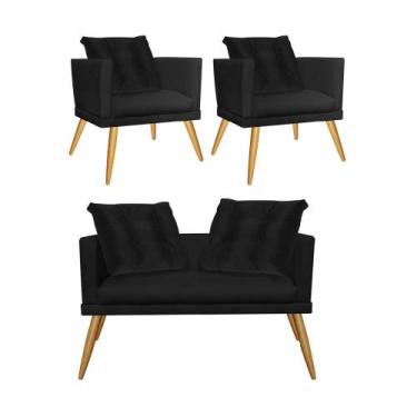 Imagem de Kit 02 Poltrona e Namoradeira Sofá Lucia Confort Com Almofada Sala Rec