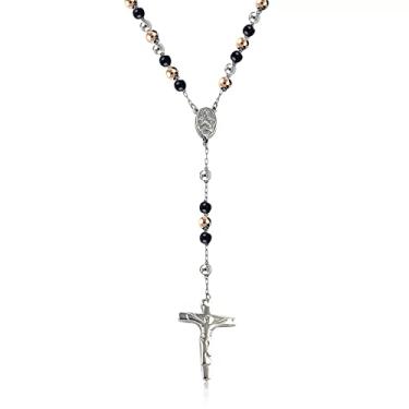 Imagem de Savlano Colar de cruz de rosário com contas de aço inoxidável – 6 mm cruz crucifixo colar rosário corrente para mulheres e homens, joias religiosas vêm em prata, ouro, rosa, preto com uma caixa de presente, Aço inoxidável, Sem Pedra Preciosa