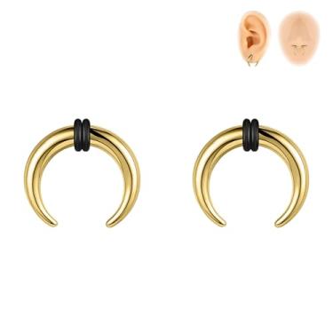 Imagem de 6ixGosh 00G-16G Pincher de septo, anéis de septo de aço inoxidável, piercings de septo, formato C, expansor de orelha para alongamento, furado, dourado/preto/prata, Aço inoxidável, Sem pedras